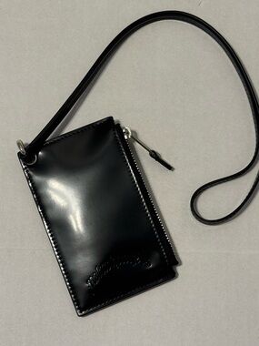Palm Angels Black Leather Crossbody Card Wallet